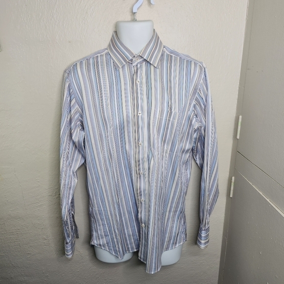 Bugatchi Shirt Men Medium Long Sleeve Striped Button Up EUC - Picture 9 of 10